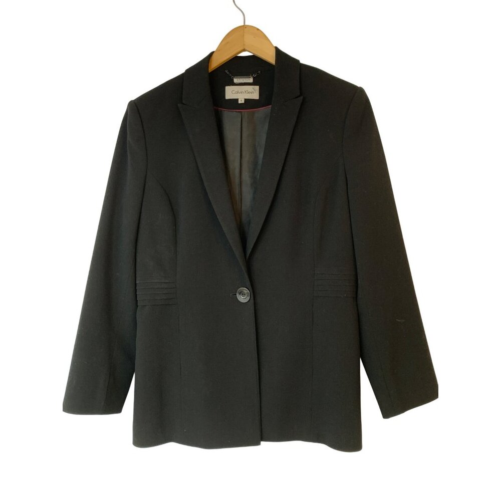 Calvin Klein Womens Black Stretch Blazer Size 8 Pleat Waist  RA10059 Career